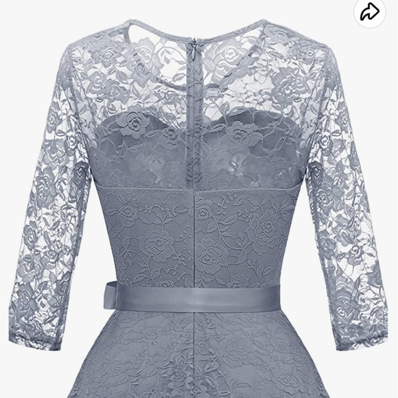 Dressystar Lace  Bridesmaid Dresses w/Sheer Neckline 3/4 sleeves in B-Grey 3XL - Picture 3 of 11